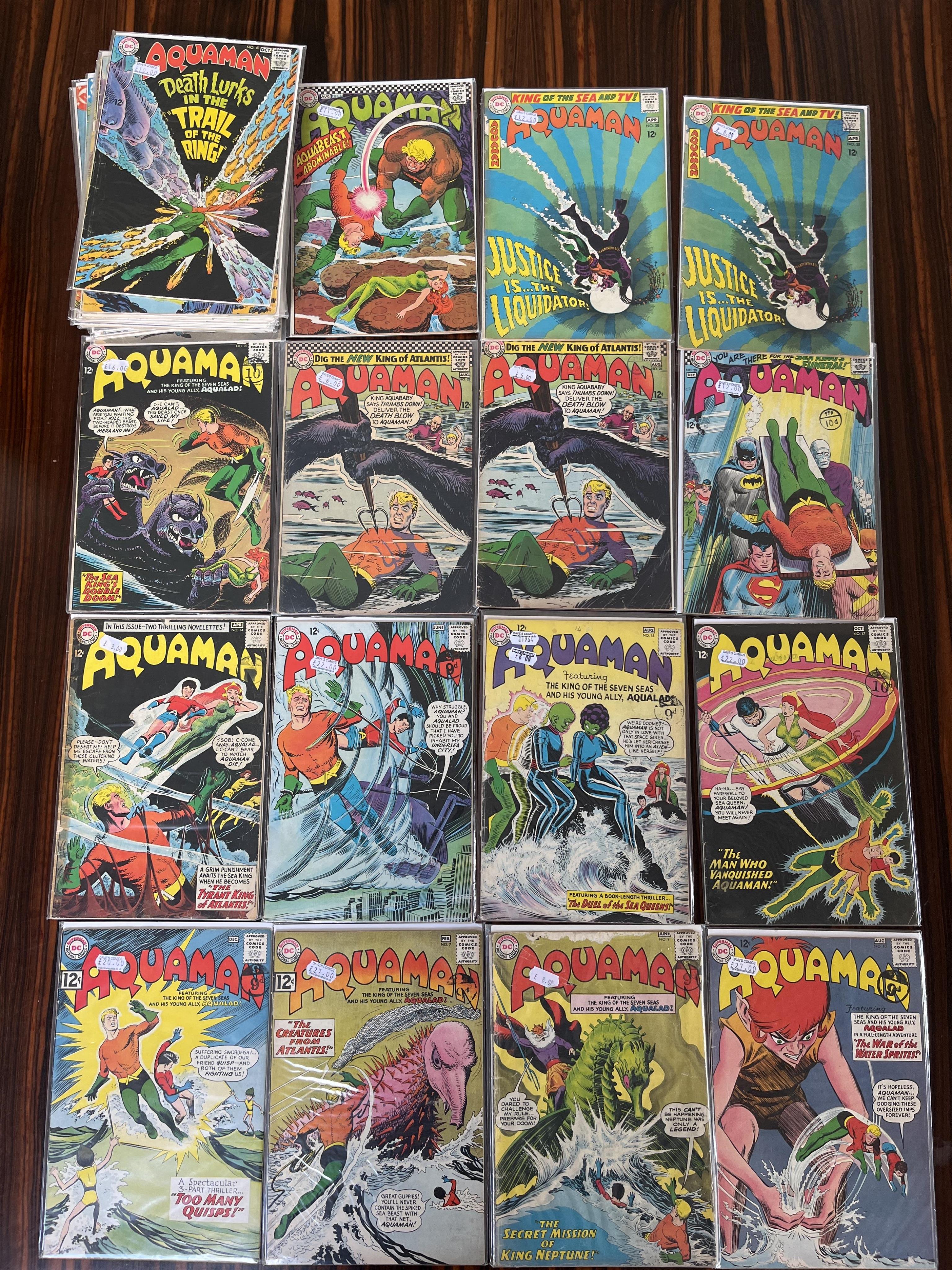 Aquaman, DC comics, 1962- 1978, 31 issues between #6–63, comprising, #6, #7, #9, #10, #14, #15, #16, #17, #20, #28 x2, #30 [minor key], #31, #34, #38 x2, #41, [minor key], #43, #49 x2, #50 [minor key] x2, #54, #56, #57,